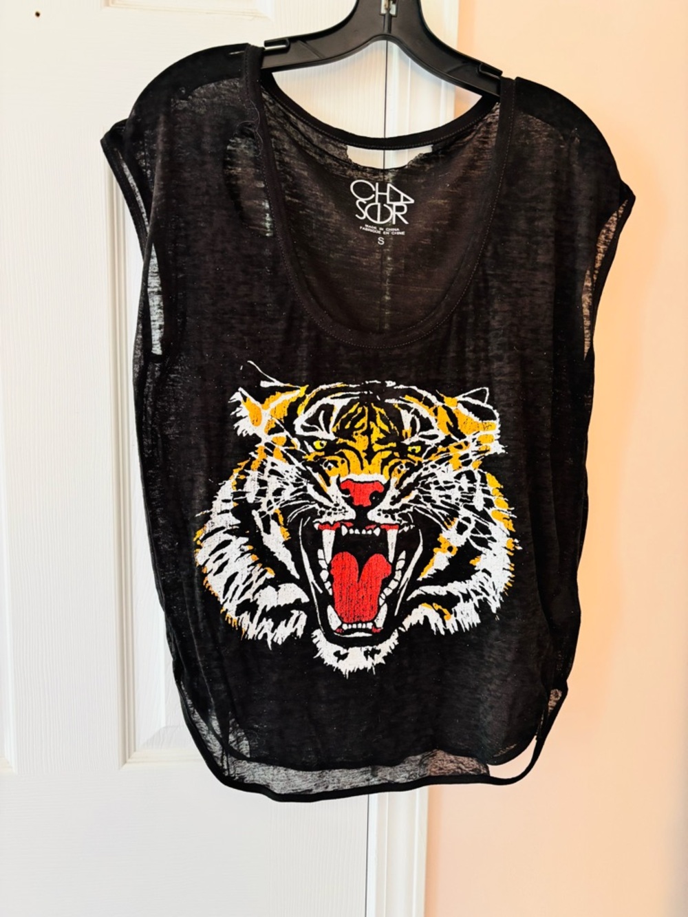 Chaser Black Sheer Tiger Graphic Muscle Tank with Red Accent